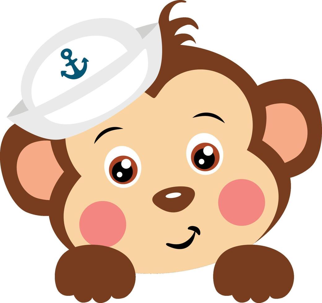 Cute monkey sailor peeking out vector