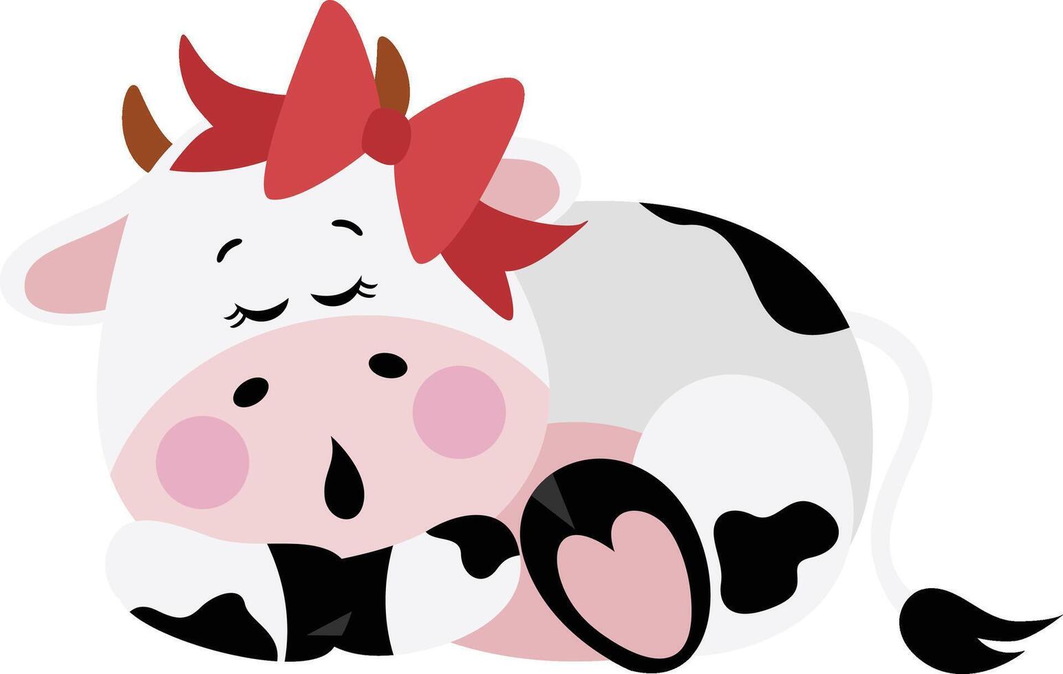 Cute cow girl with bow sleeping vector