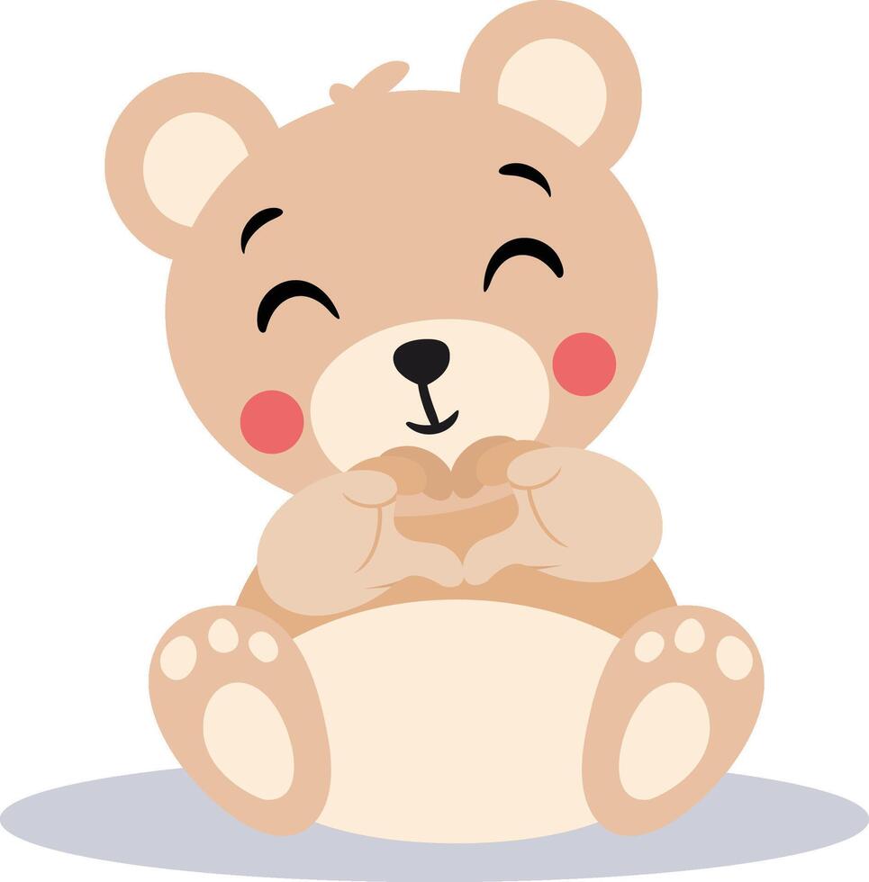 Cute teddy bear making heart with hands vector