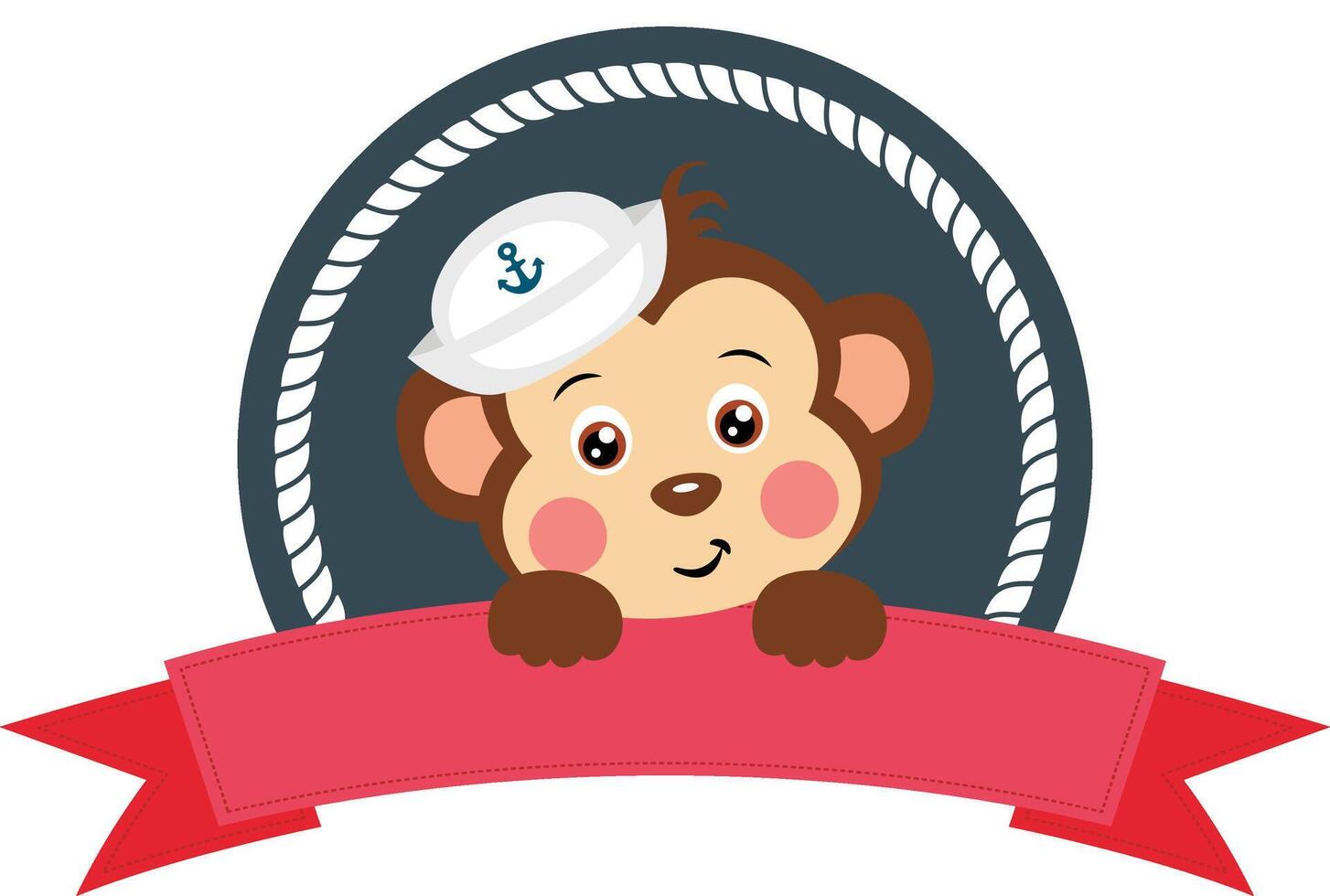Cute sailor monkey with ribbon banner vector