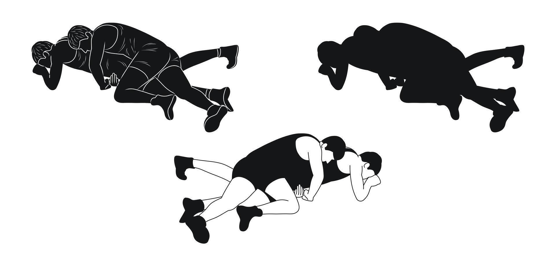 Wrestlers fight, image of athletes in wrestling vector