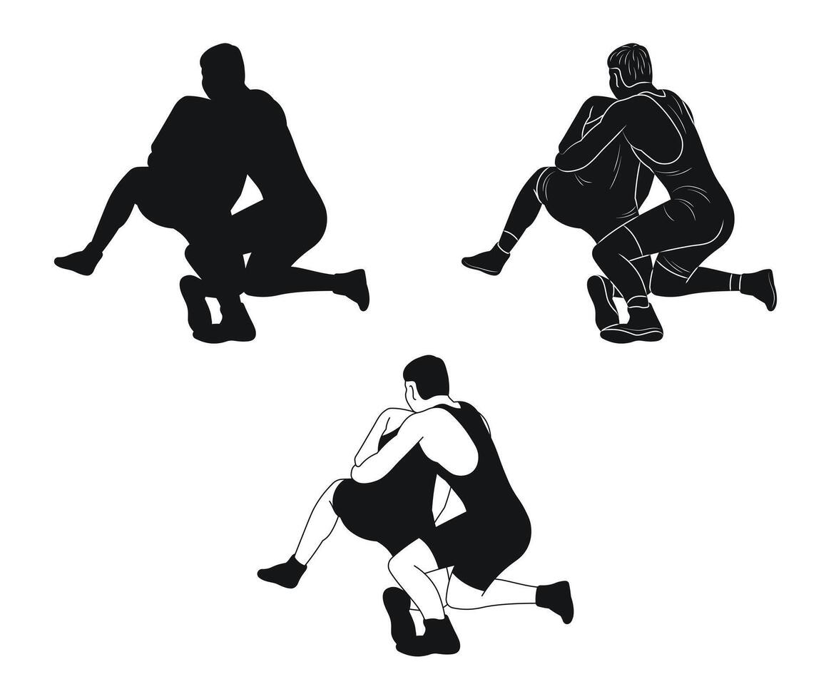 Wrestlers fight, image of athletes in wrestling vector