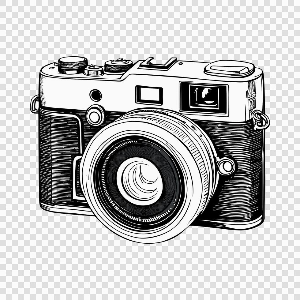 Detailed Sketch of Vintage Camera with Lens vector