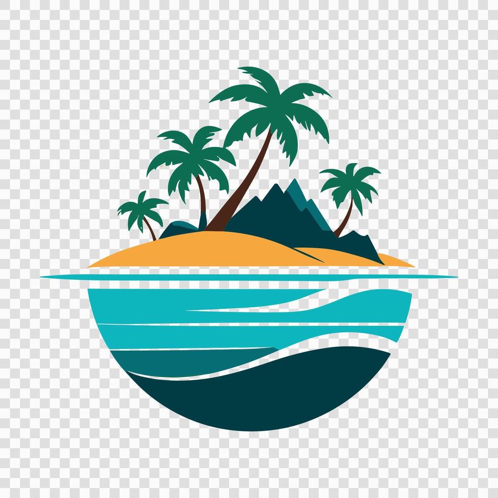 Tropical Island with Palm Trees and Ocean Waves vector