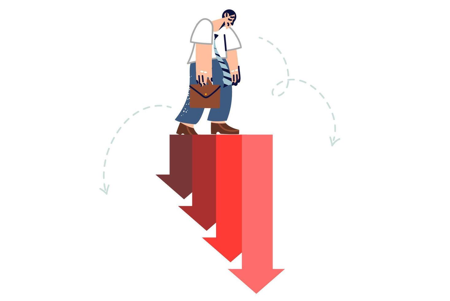 Crisis inflation causes increase in expenses for man walking along increasing negative schedule vector