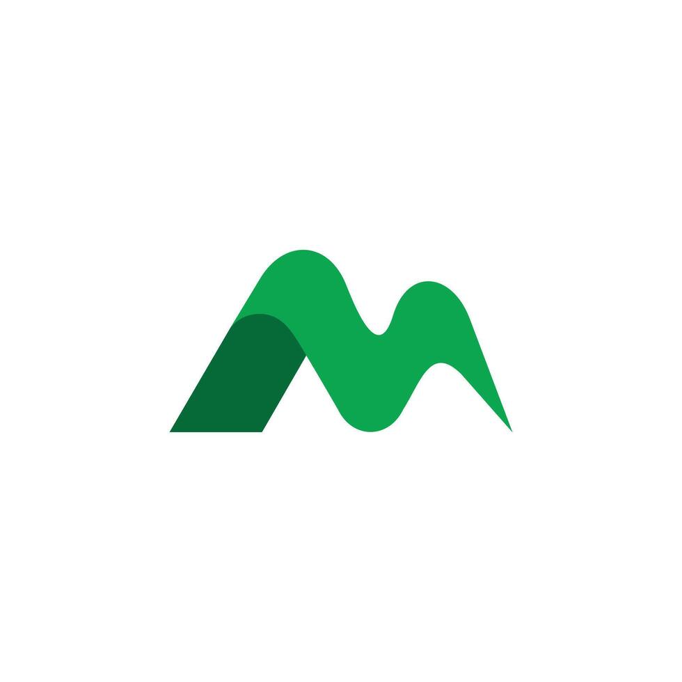 letter m mountain green curves shadow logo vector