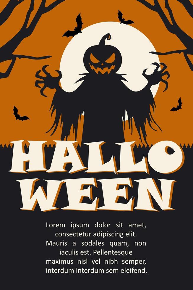 A poster for a Halloween party. A Halloween flyer or an invitation card with a creepy pumpkin monster. illustration. vector