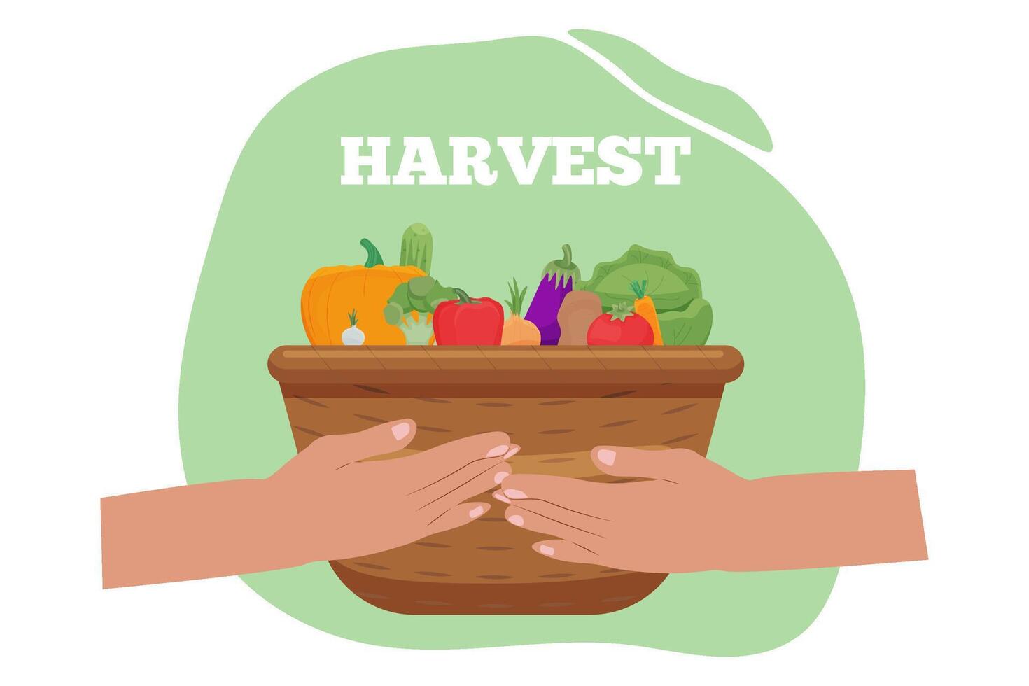 Agriculture and harvesting, fair . keep a basket of fresh vegetables. illustration. vector