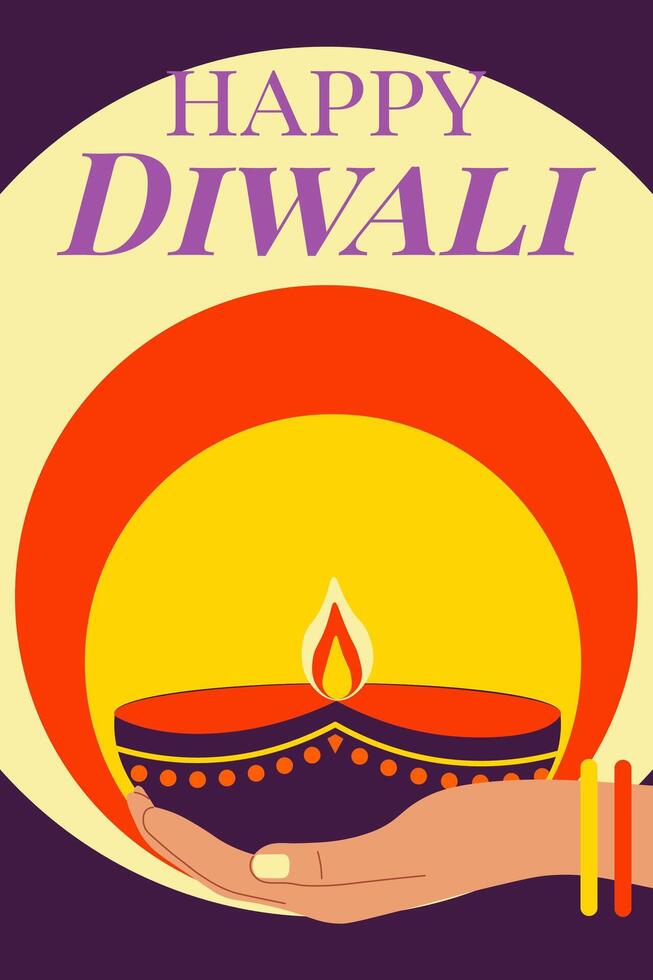 Happy Diwali. Hand holding Diwali oil lamp. design vector