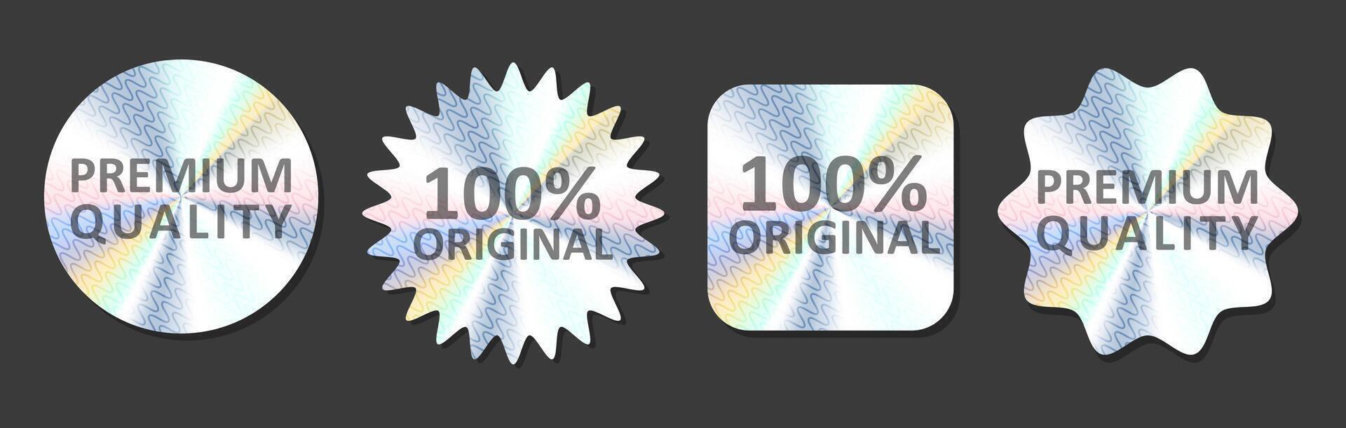Set of realistic holographic stickers, quality emblems and labels. tags. vector