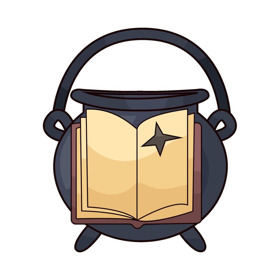 cauldron with spell book vector