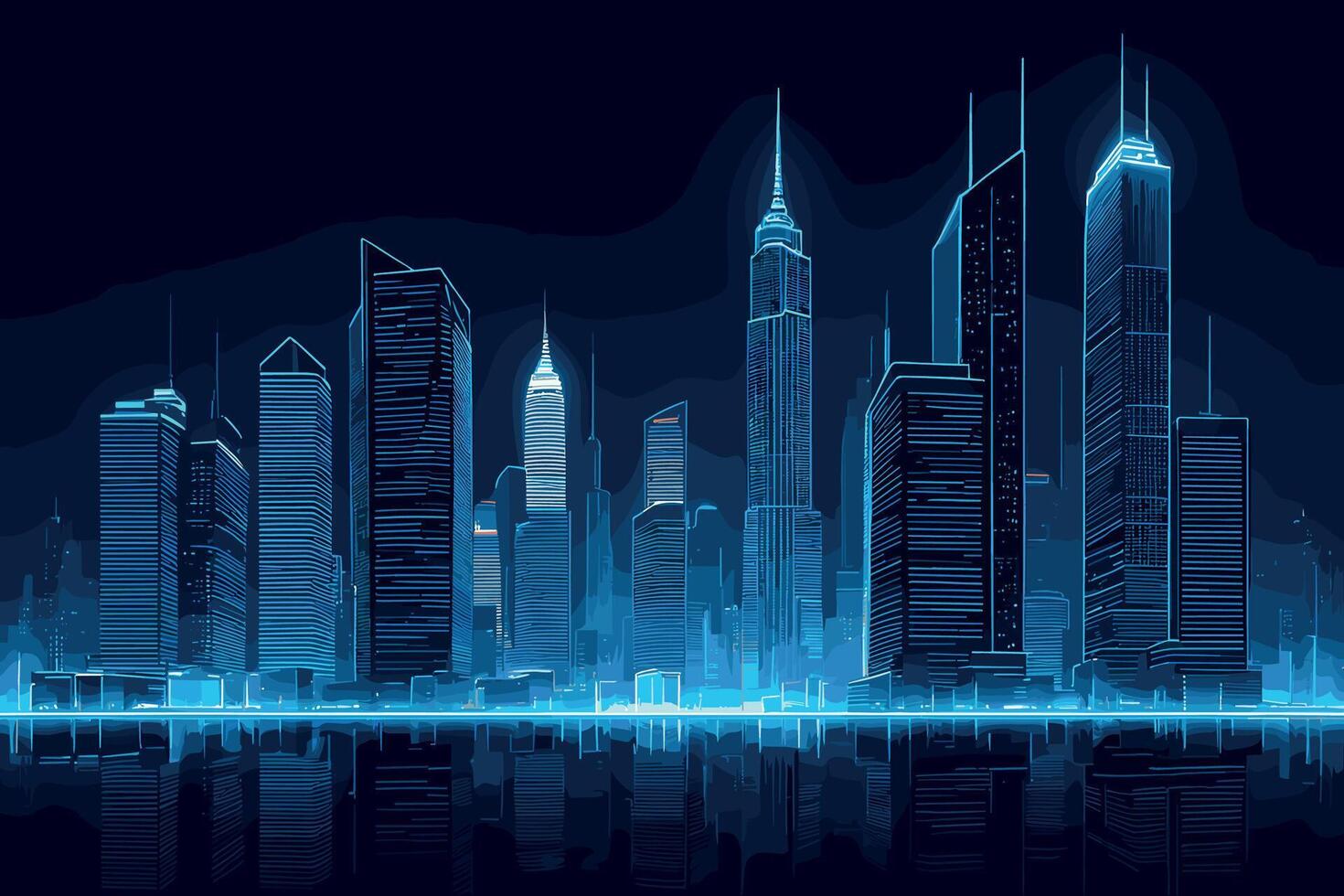 Futuristic City Skyline with Reflections at Night vector