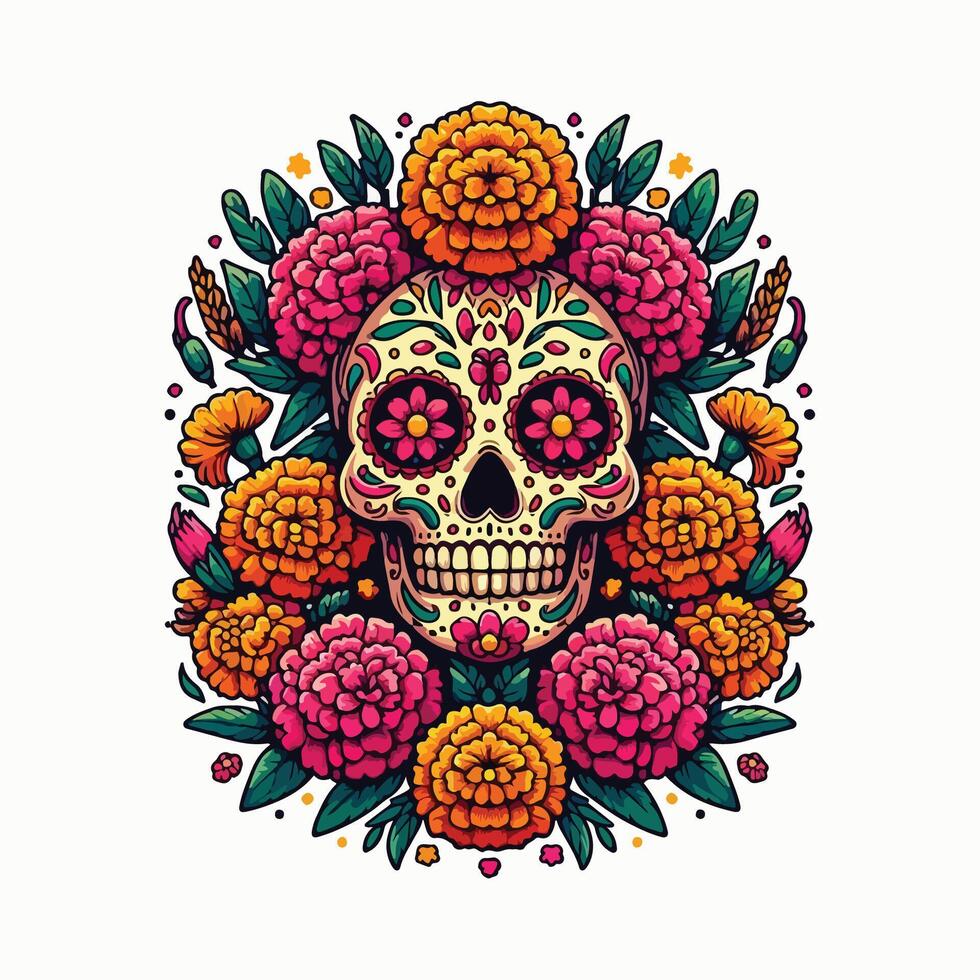 Marigold Majesty. Celebrating Dia de los Muertos with Vibrant Artistry vector
