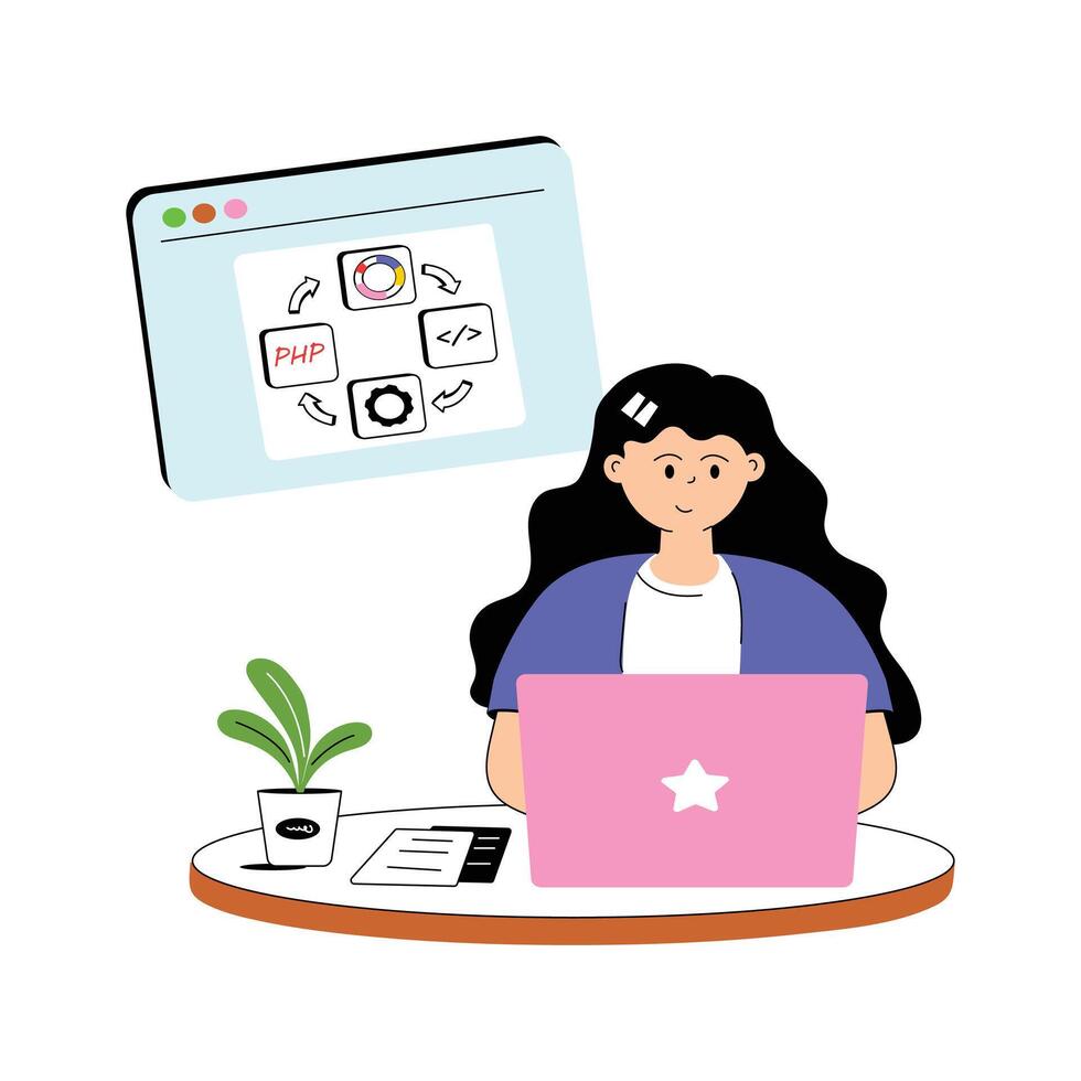 Creatively crafted web page development flat illustration vector