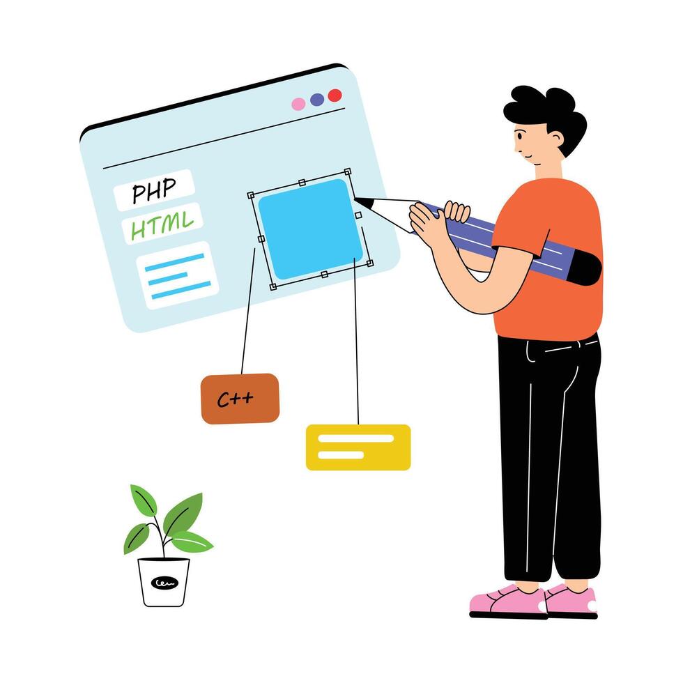 ale web developer writing code and creating web applications vector