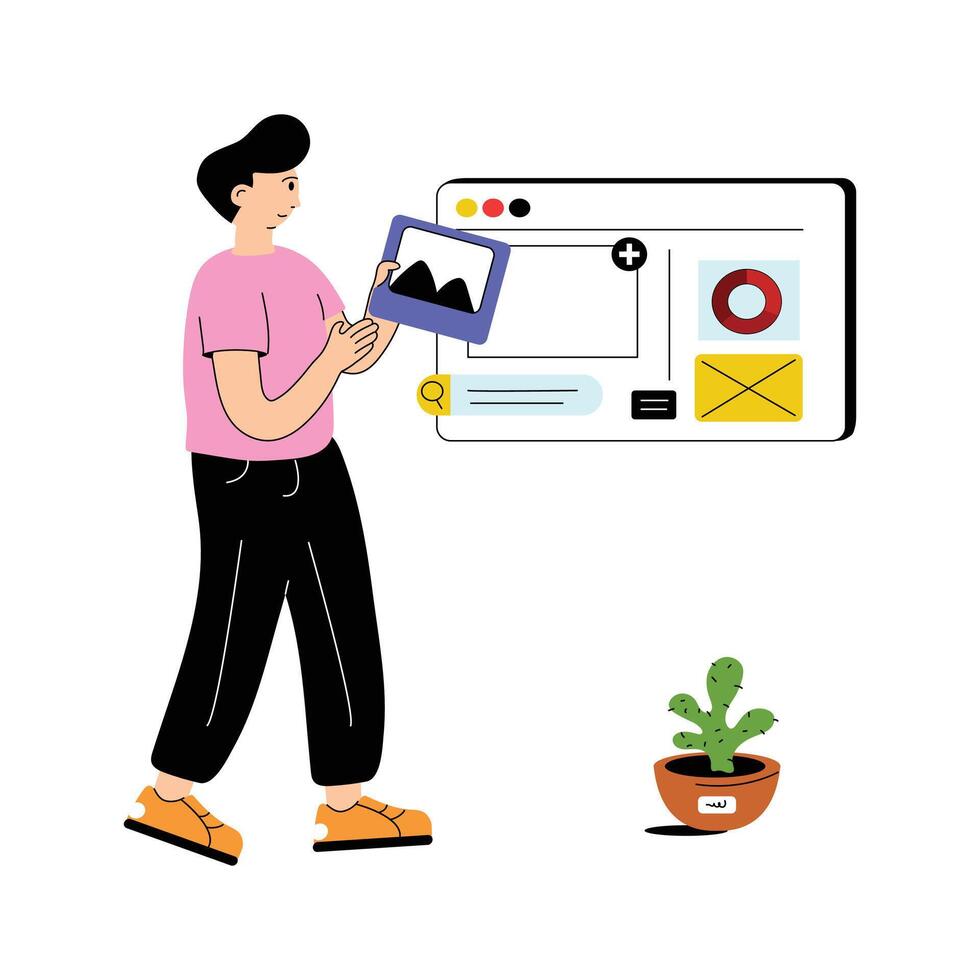 Man designing website layouts and aesthetics for user friendly experience vector