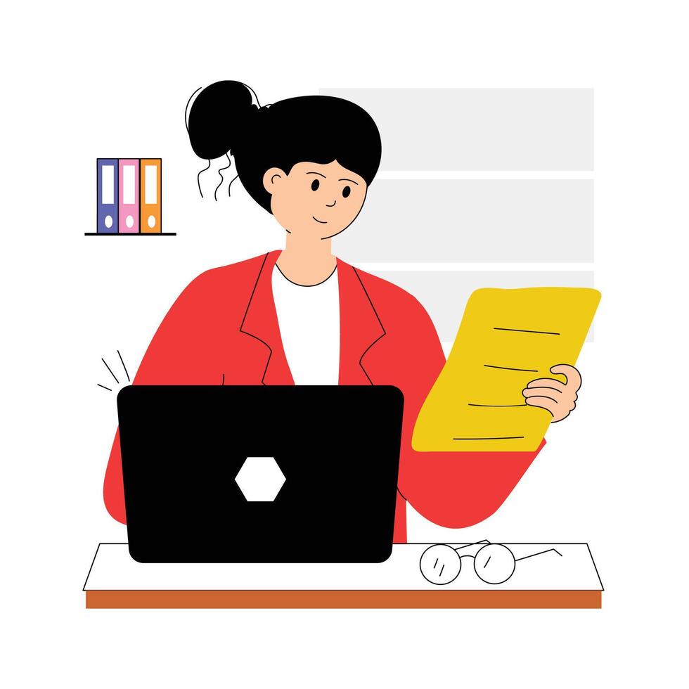 Woman working as a bank employee, managing customer transactions vector