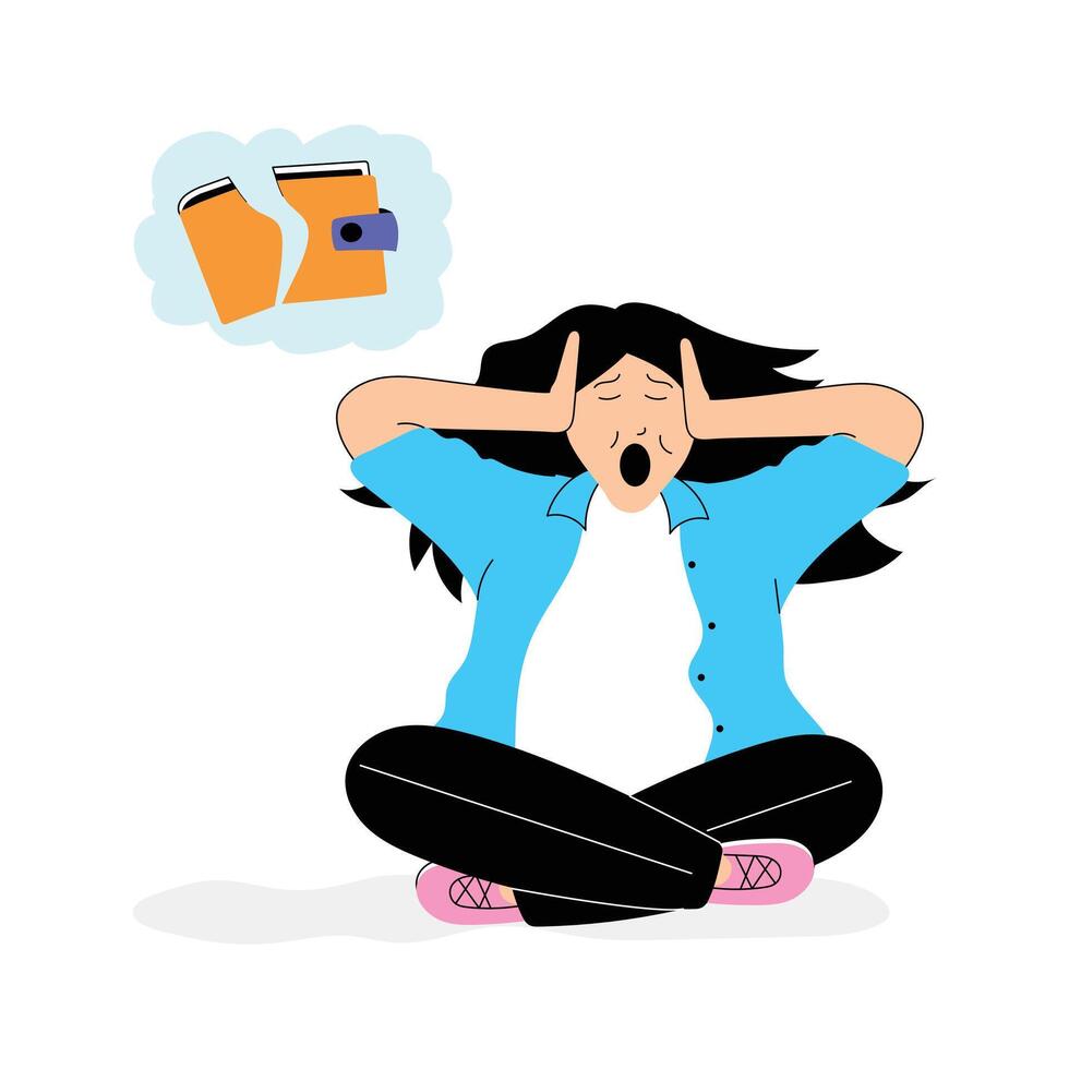 Woman facing financial crises, symbolized by worry and stress vector