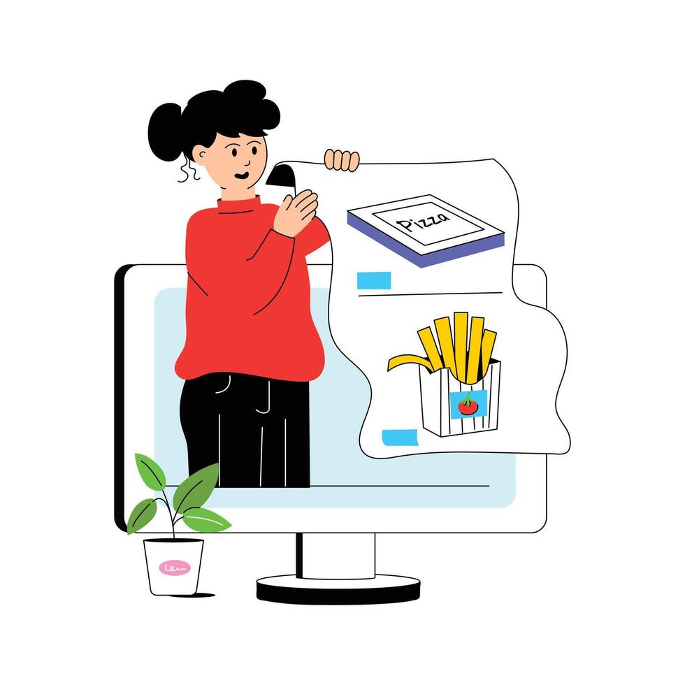 Online food menu illustration, easy food selection and ordering vector
