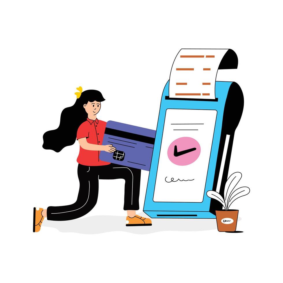 A girl making a card payment, secure payment, fast transaction vector
