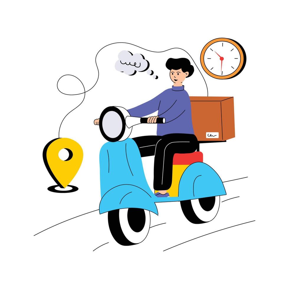 Quick and reliable delivery service, person riding a scooter vector