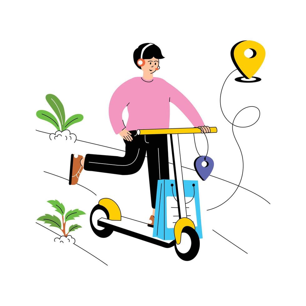 A delivery person rushing on a scooter, delivery ride character illustration vector