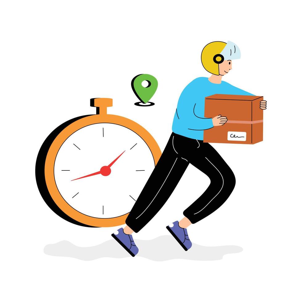 Delivery boy rushing with package, on time delivery concept illustration vector