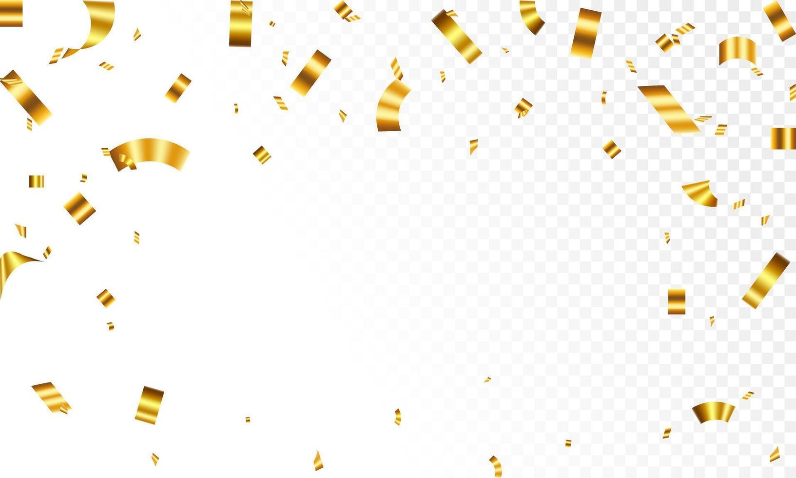 Gold confetti celebration party background design, Falling shiny golden confetti isolated on transparent background. Christmas, New Year, Carnival festivity, Valentines Day, Holiday, National Holiday vector