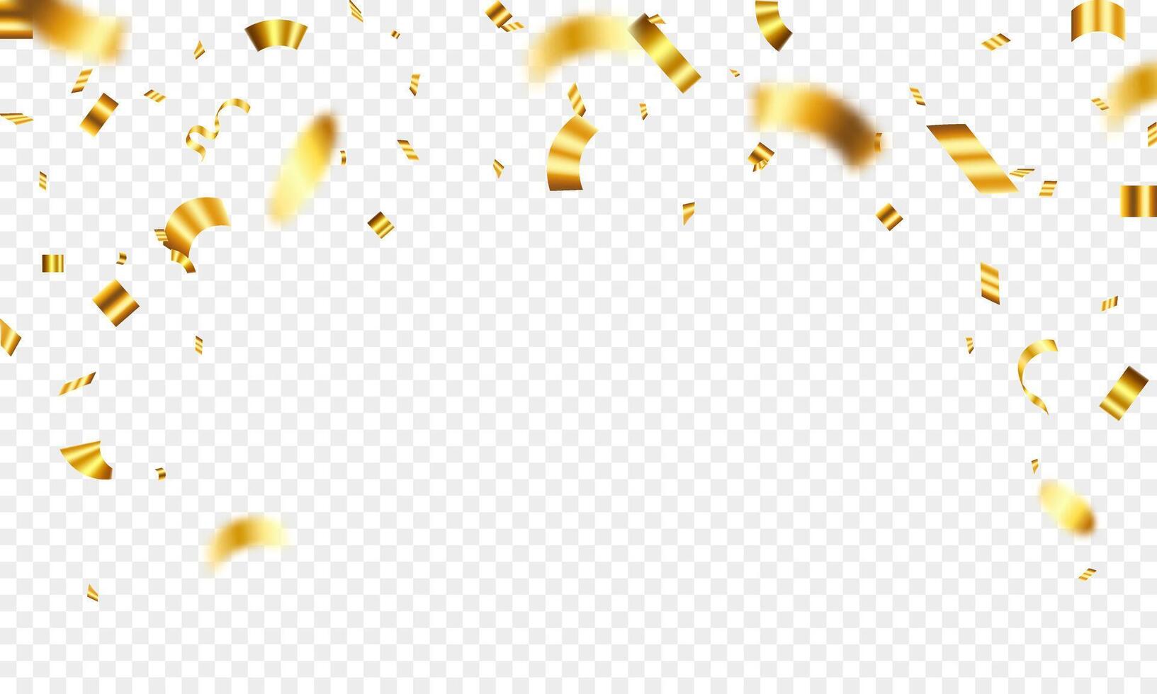 Gold confetti template. Shiny ribbons falling on abstract background. Design template for party celebration and birthday banner background, confetti, vector
