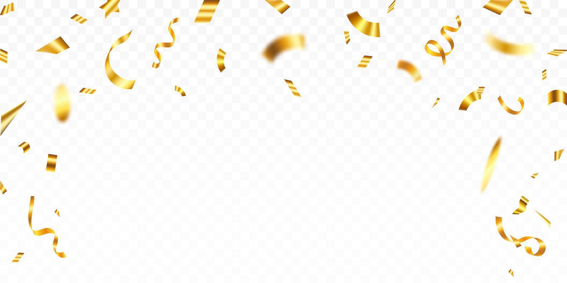 Abstract celebration party background design with confetti and gold ribbons, Gold confetti isolated for Anniversary, Birthday party, Christmas, Carnival festivity, Holiday party banner background, vector