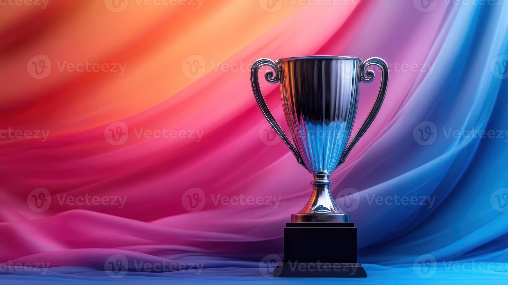 Elegant trophy displayed prominently on lively colorful background, symbolizing achievement and success. photo