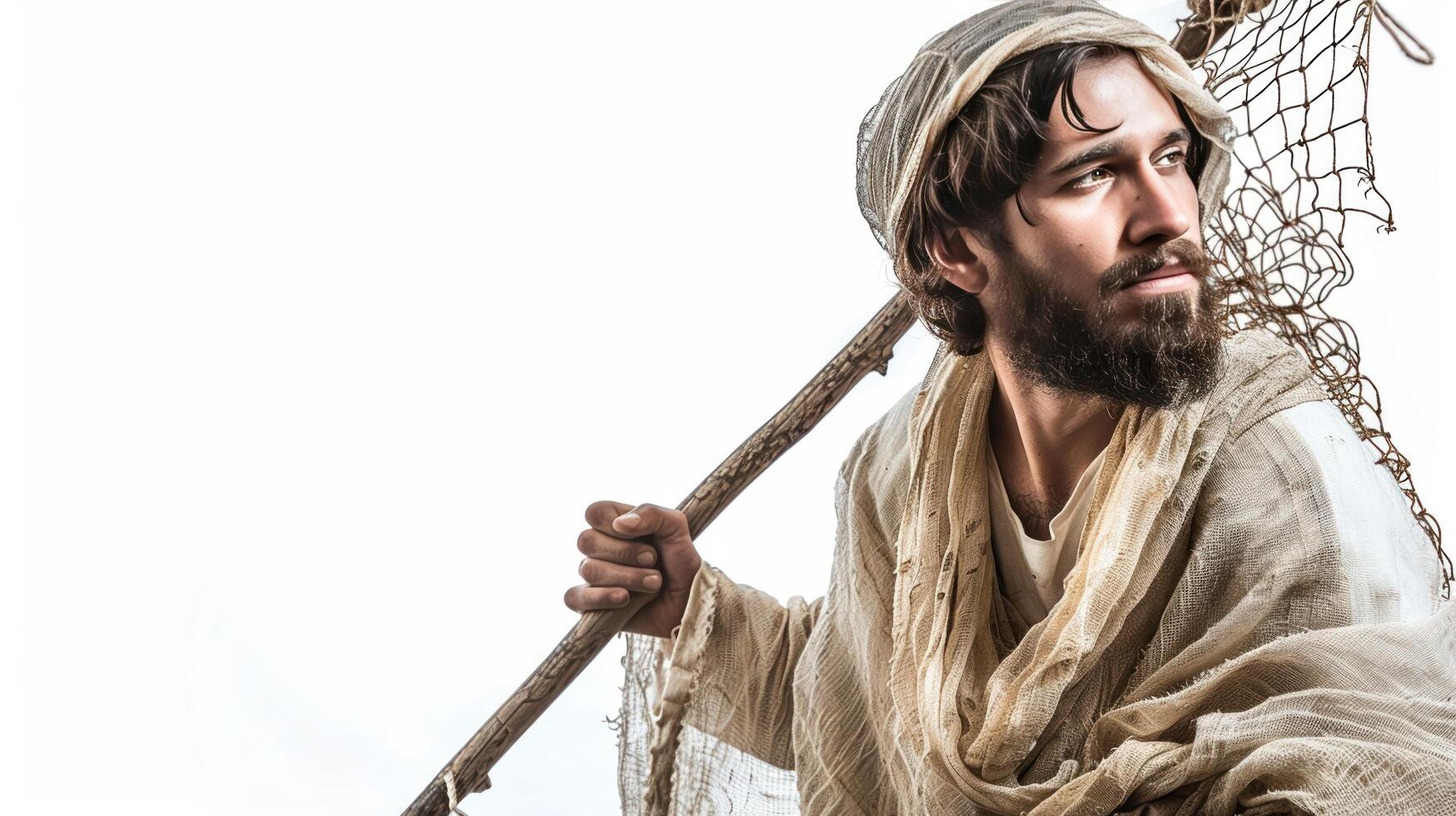 Jesus as a fisherman with a net over his shoulder photo