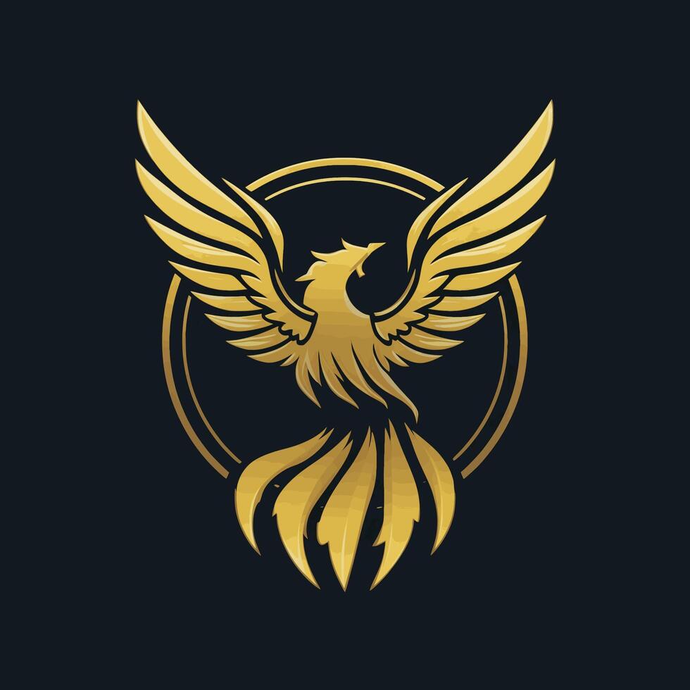 phoenix gold design logo illustration on black background vector