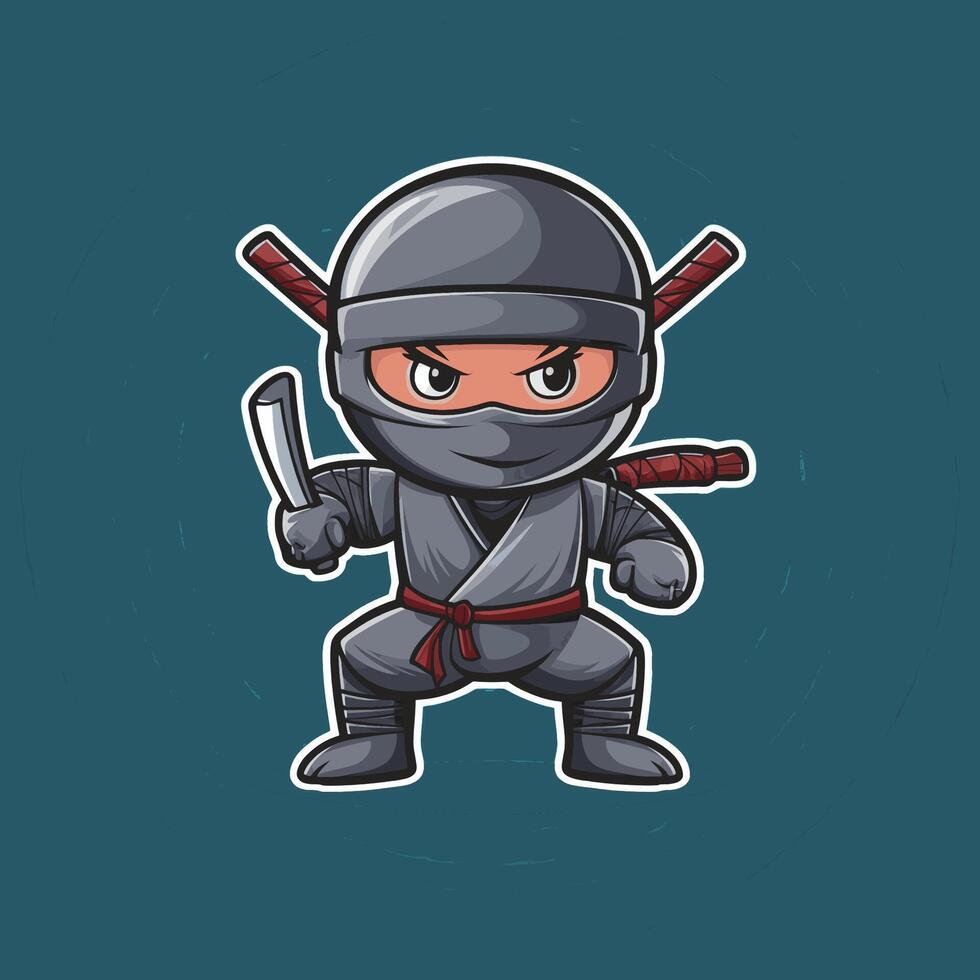 ninja cartoon design character illustration hold knife vector