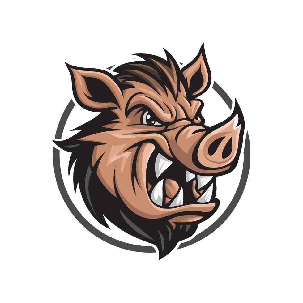 Wild boar design logo illustration with text on white background vector