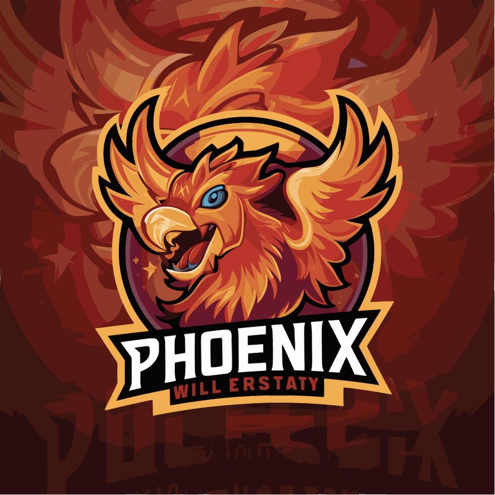 phoenix flying design logo illustration on red background vector