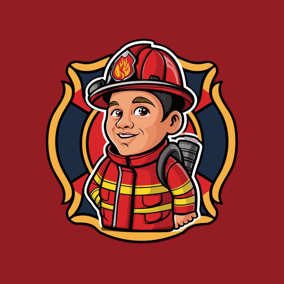 firefighter design character illustration in circle logo vector
