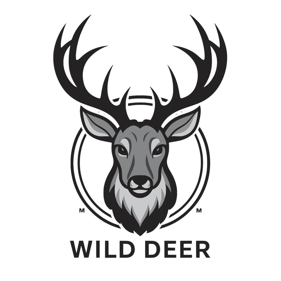 deer illustration logo design on white background with text vector