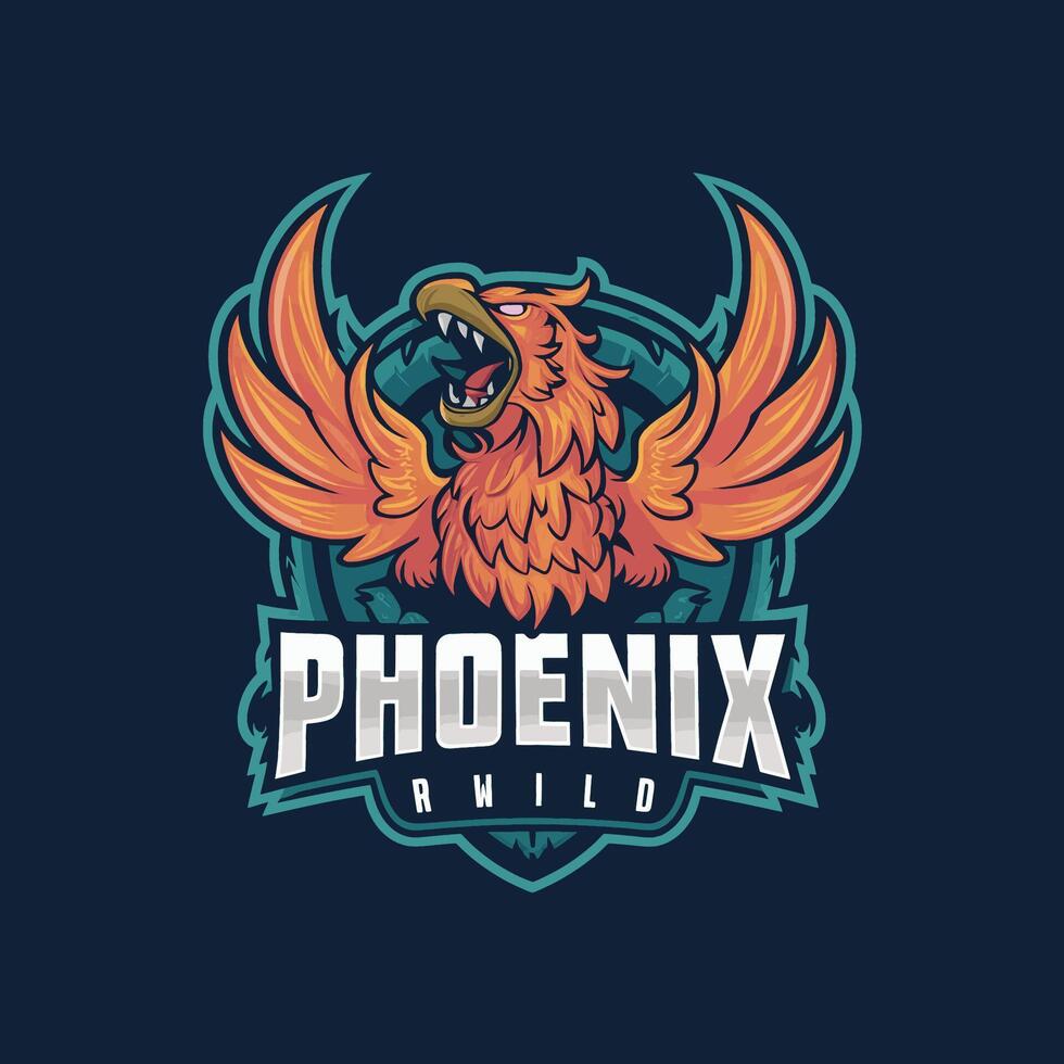 phoenix flying design logo illustration on blue background vector