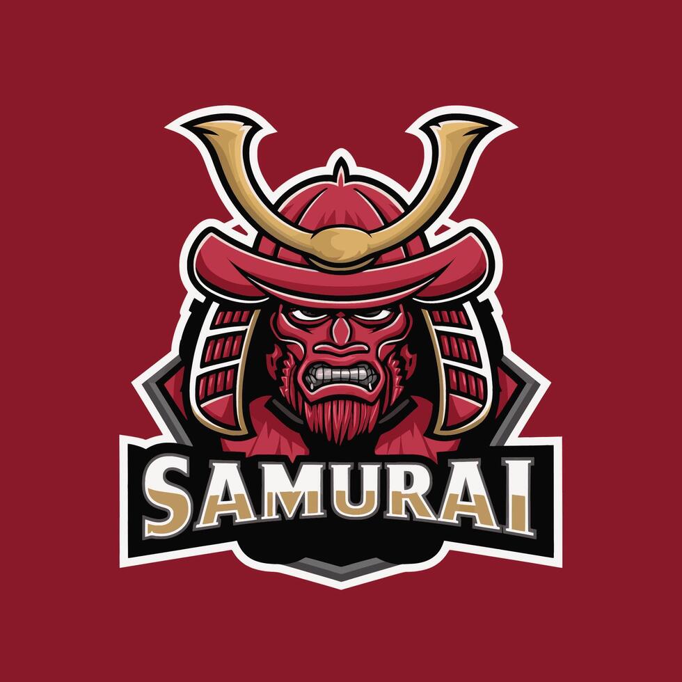 samurai design character logo on red background vector