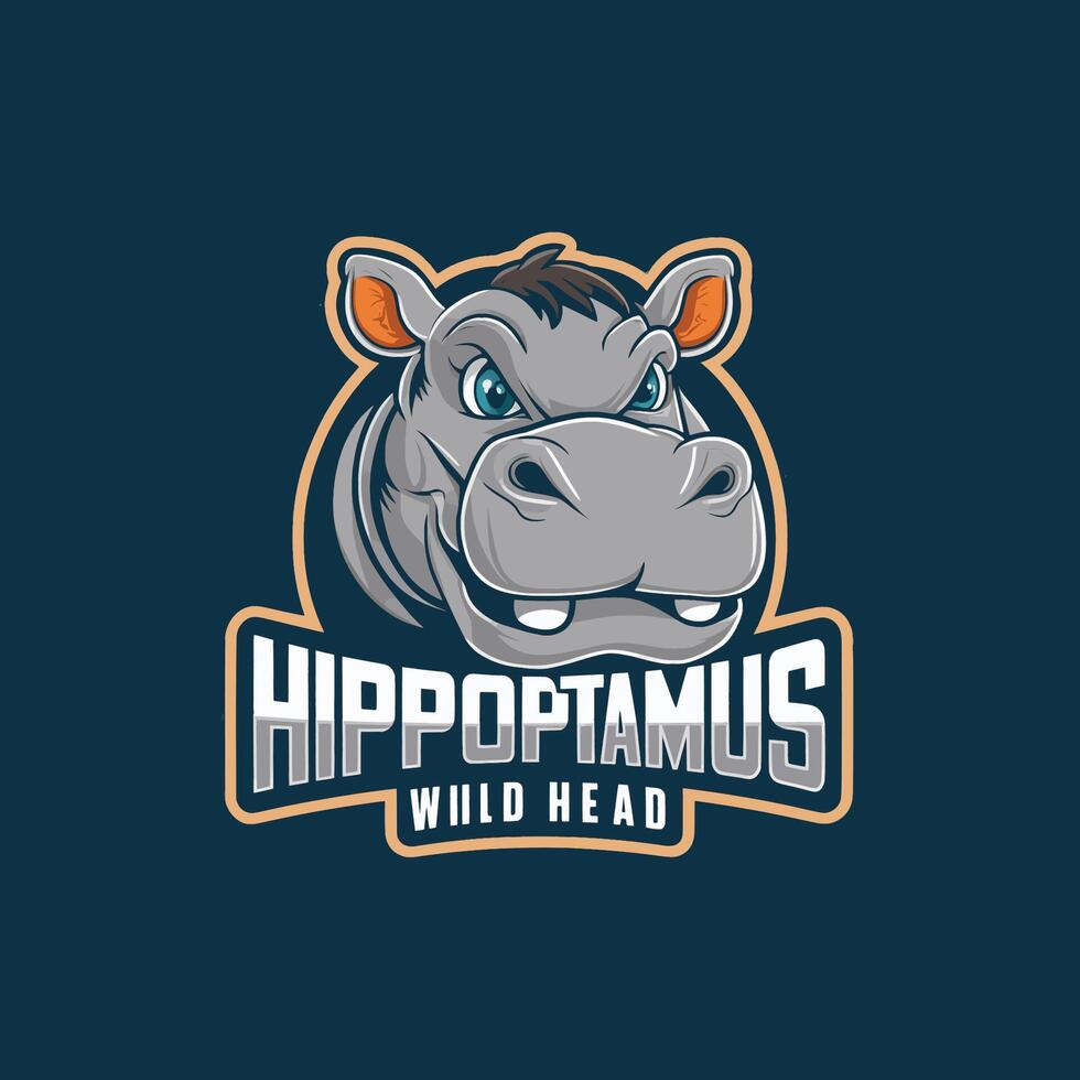 hippopotamus design illustration logo with text vector