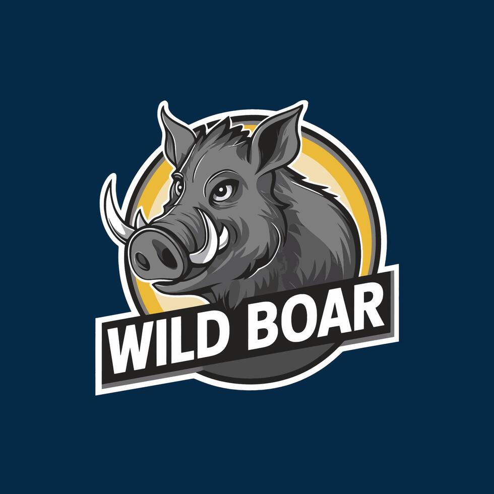 Wild boar design logo illustration with text vector