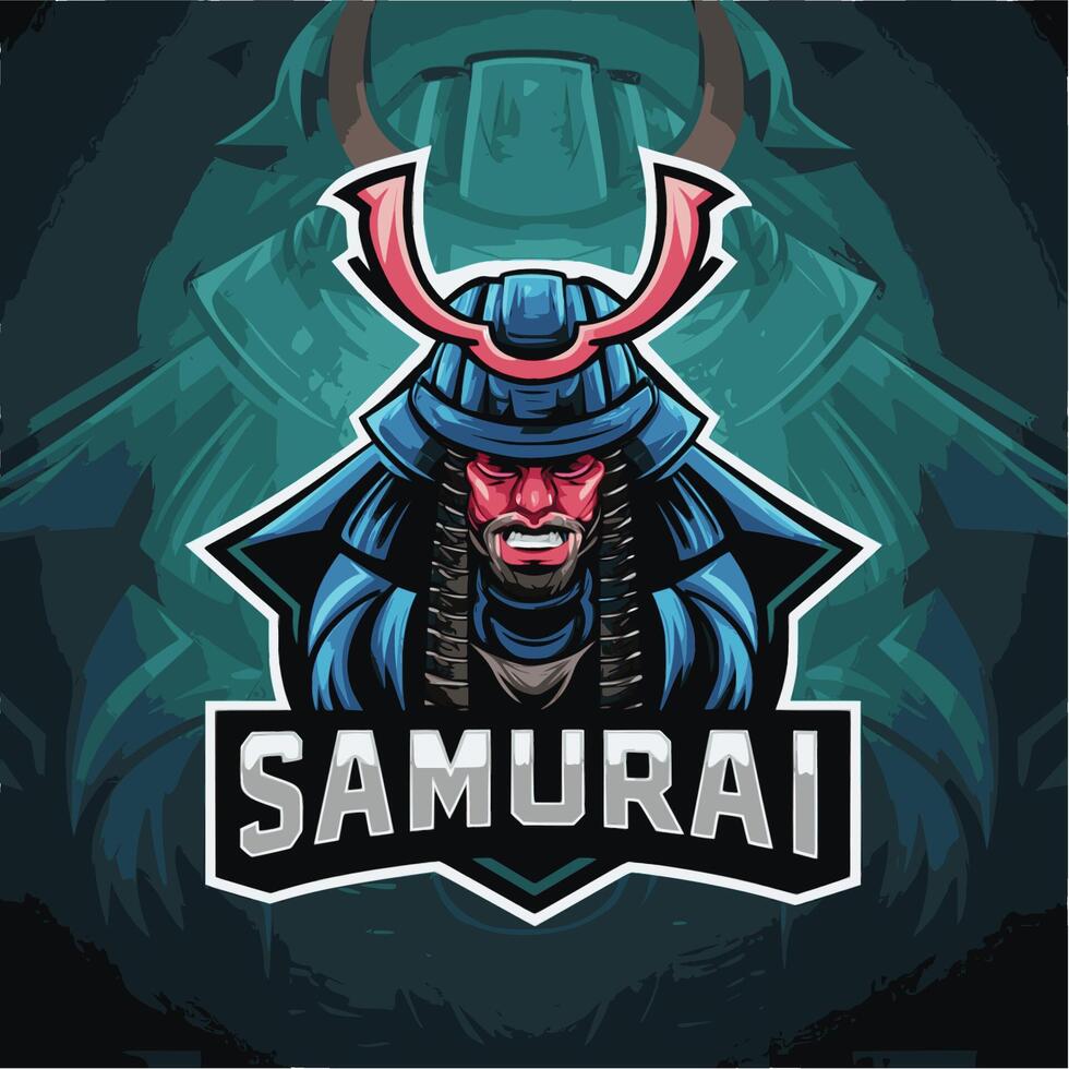 samurai cartoon design character logo with text vector