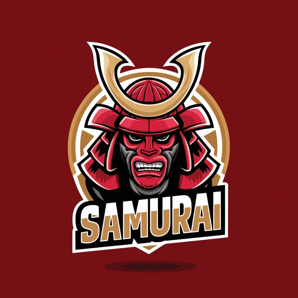 samurai design character logo with text on red background vector