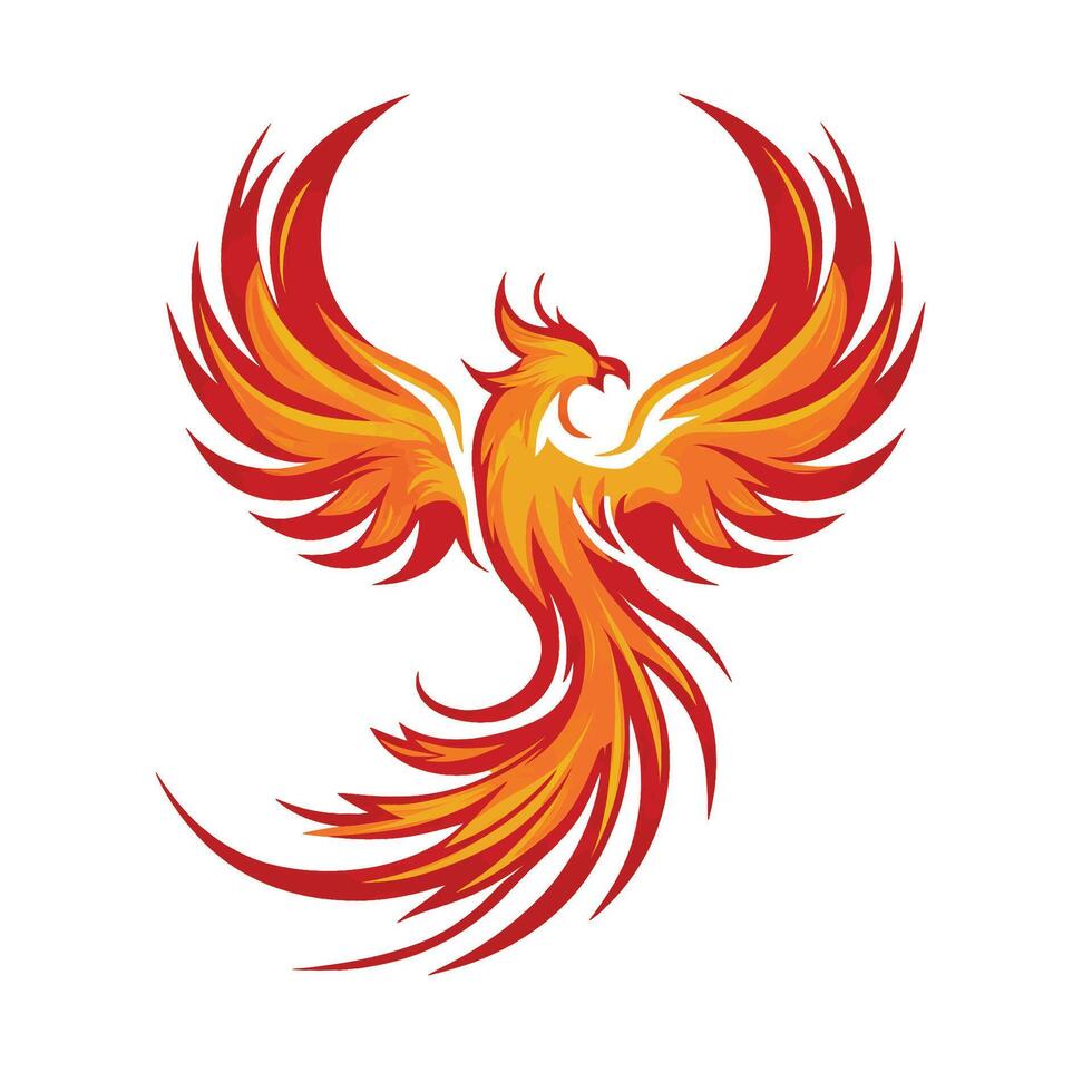 phoenix flying design logo illustration on silver background vector