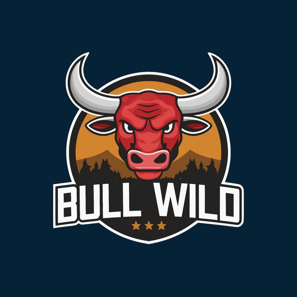 bull logo design illustration on circle background vector