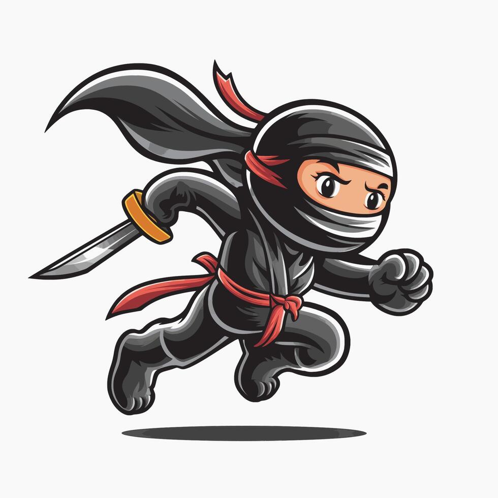 ninja character run hold sword vector