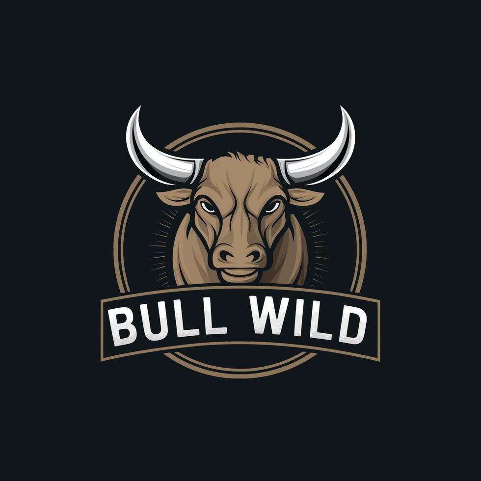 bull wild logo design illustration with text vector