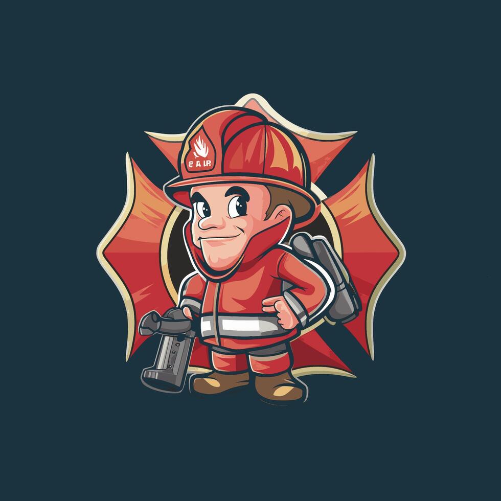firefighter character design logo illustration vector