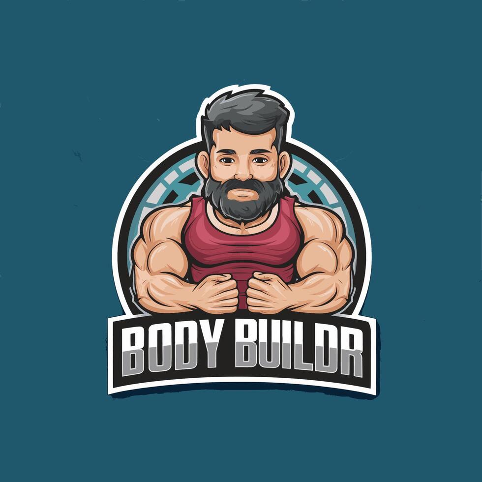 bodybuilder muscle character illustration design on blue background vector